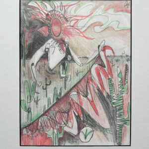 Female Cyborg in Desert, Holding Red Garment