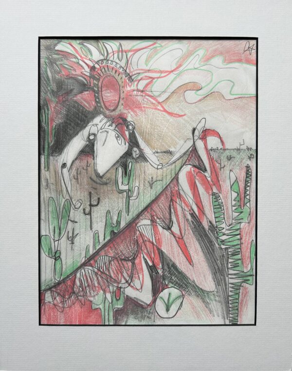 Female Cyborg in Desert, Holding Red Garment