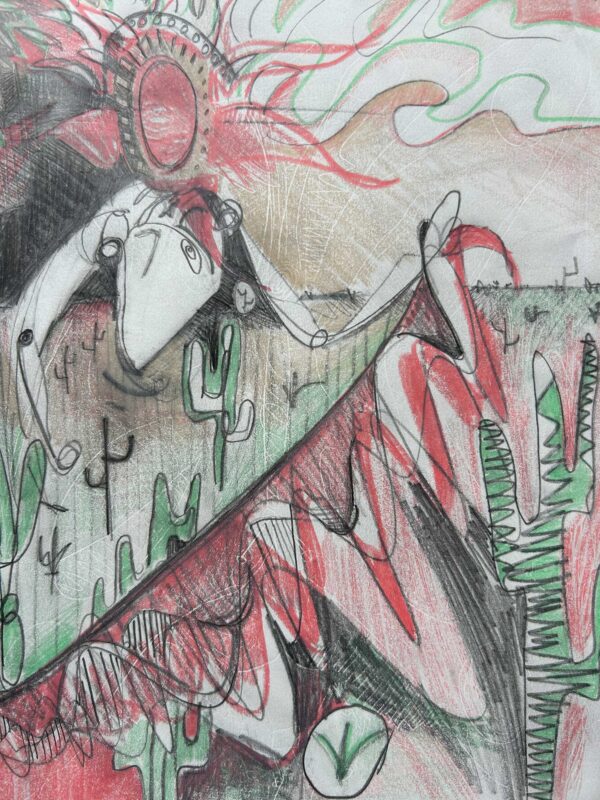 Female Cyborg in Desert, Holding Red Garment - Image 2