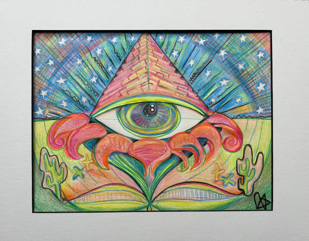 Pyramid Eye Flower Amidst the Starlight Sky and Cacti