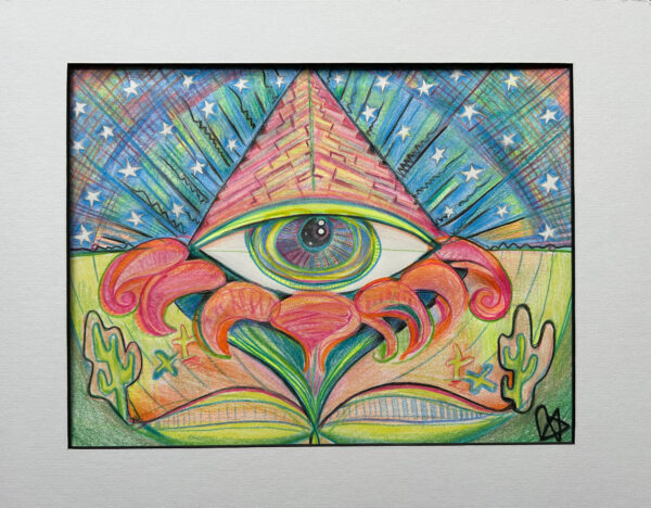 Pyramid Eye Flower Amidst the Starlight Sky and Cacti