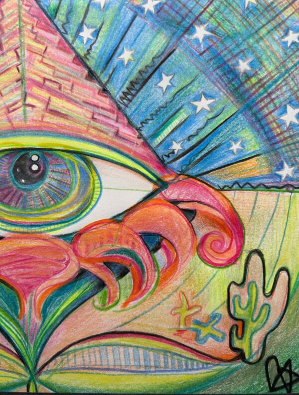 Pyramid Eye Flower Amidst the Starlight Sky and Cacti - Image 3